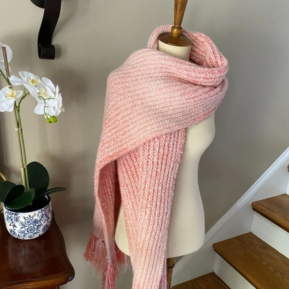 Anthropologie Pink Fringe Cozy Scarf